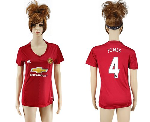 Women's Manchester United #4 Jones Red Home Soccer Club Jersey - Click Image to Close